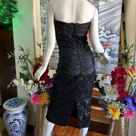 BLACK SILK STRAPLESS SHEATH COCKTAIL DRESS SAKS 5TH AVENUE JEAN MARC SFEZ SMALL - Picture 6 of 9